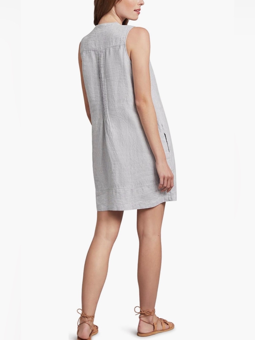 Faherty Isha 100% Linen Pintuck Shift Dress With Pockets Womens Medium - Picture 3 of 13